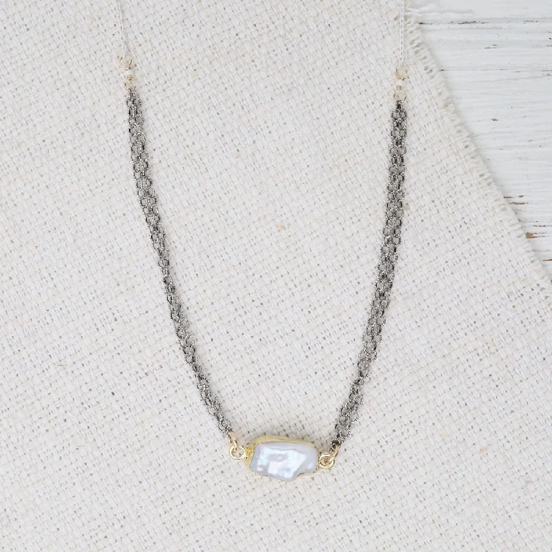 women's necklaces with opal -Pearl Center Two Tone Necklace