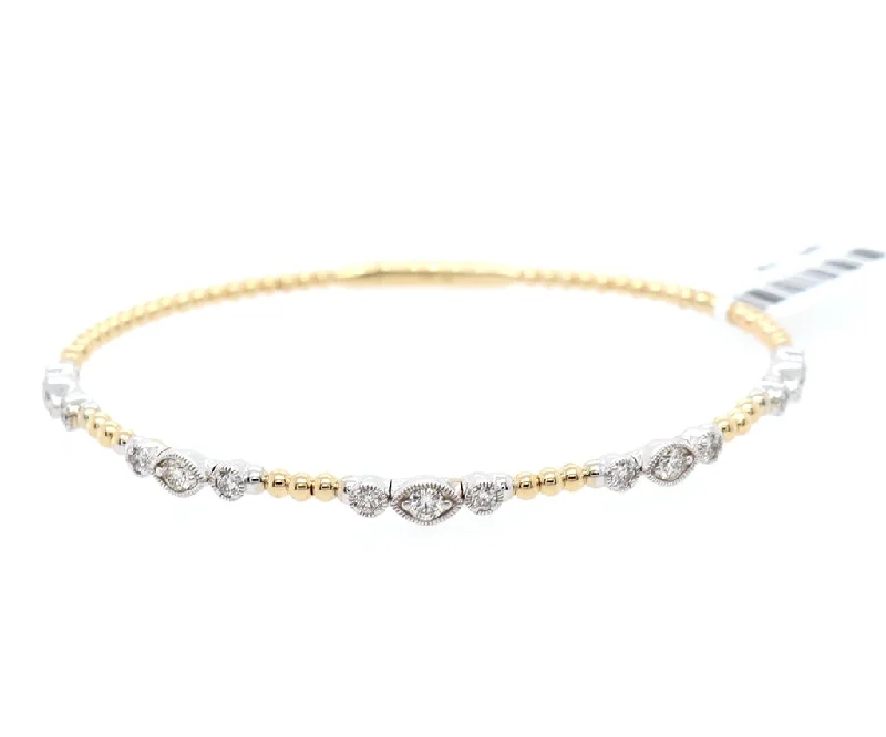 women's bracelets with adjustable clasp -New 0.70ctw Diamond Station Two Tone Flexible Bangle Bracelet in 14K