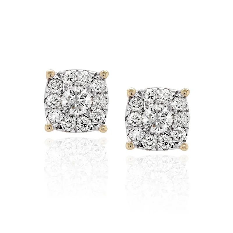 women's earrings with multi-stone design -YELLOW GOLD DIAMOND CLUSTER FLOWER STUD EARRINGS, 2.00 CT TW