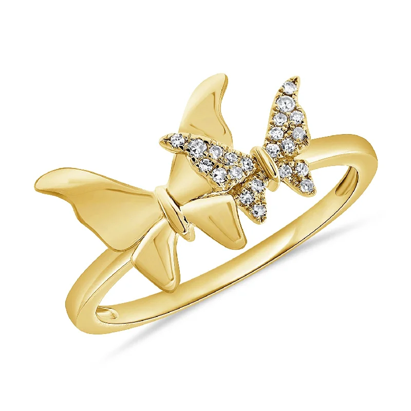 women's engagement rings with hidden diamond -14K Gold Butterfly Ring with Diamonds