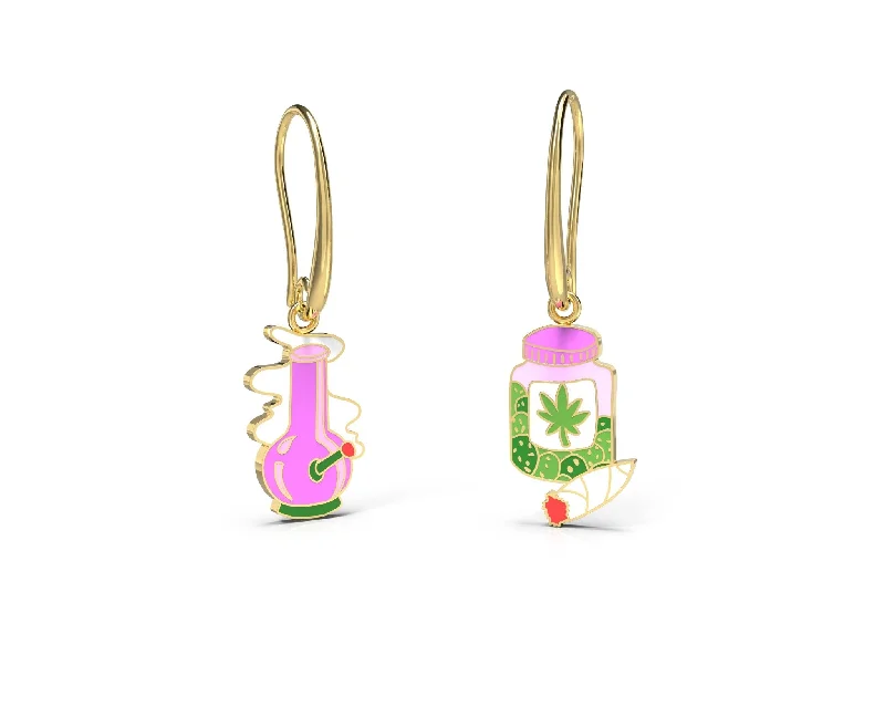 women's earrings with colored gemstones -Bong and Weed Jar Drop Earrings