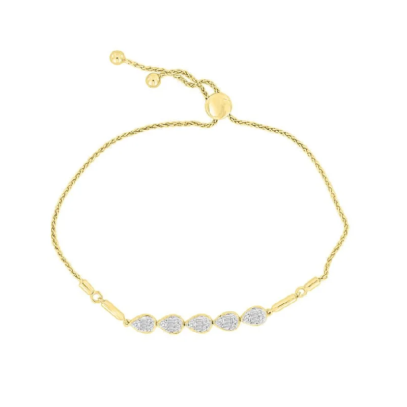 women's bracelets with delicate design -LADIES BOVALO BRACELET 0.33CT ROUND/BAGUETTE DIAMOND YELLOW GOLD/STERLING SILVER