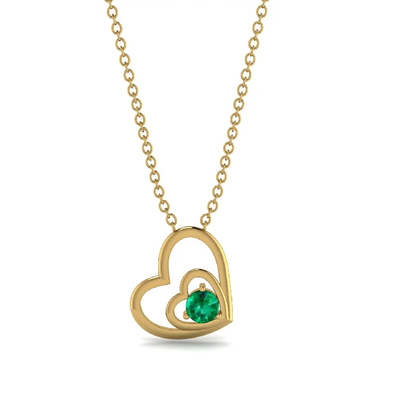 women's necklaces with long chain -Two Hearts Emerald Necklace - Dana No. 4