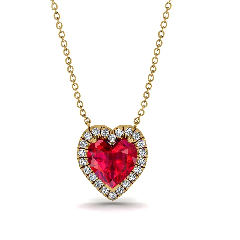 women's necklaces with fine chain -4.7Ct Ruby Halo Heart Necklace - Jaylene No. 10