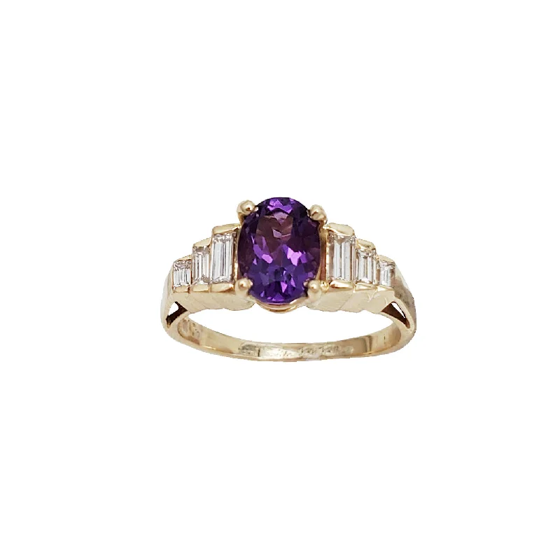 women's engagement rings with radiant diamonds -Diamond Baguette With Amethyst Ring (14K)