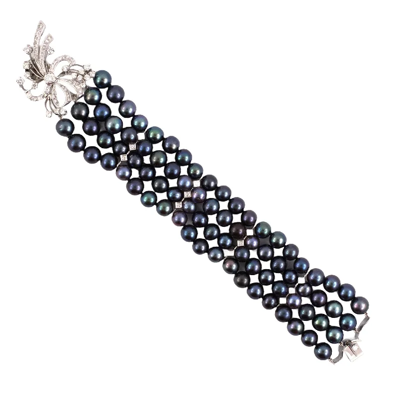 women's bracelets with boho style -Black Tahitian Pearl & Diamond Spray Bracelet