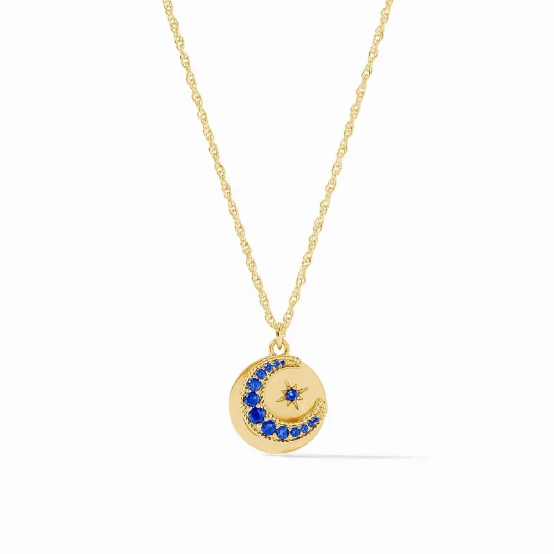 women's necklaces with delicate chain -Sapphire Blue CZ Luna Delicate Charm Necklace