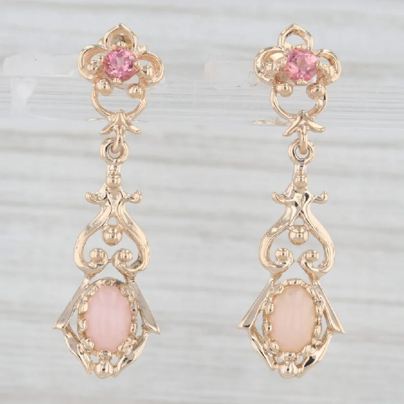 women's earrings with oversized hoops -0.24ctw Pink Tourmaline Opal Floral Dangle Earrings 14k Yellow Gold