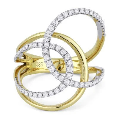 women's engagement rings with asymmetrical design -14K Yellow & White Gold Diamond Crossover Design Ring R1019Y