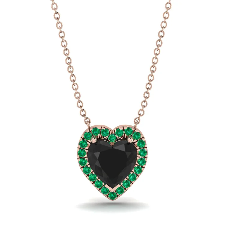 women's necklaces with engraved pendant -4.7Ct Black Diamond Halo Heart Necklace - Jaylene No. 23