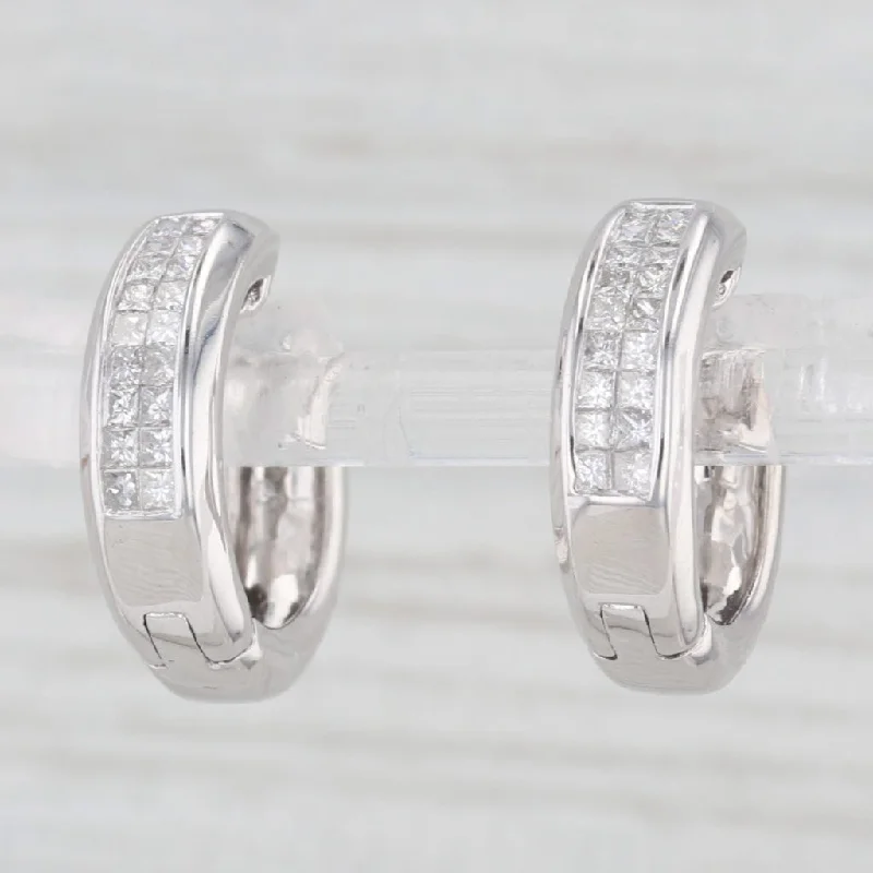 women's earrings with layered design -0.70ctw Diamond Hoop Huggie Earrings 14k White Gold Snap Top Round Hoops