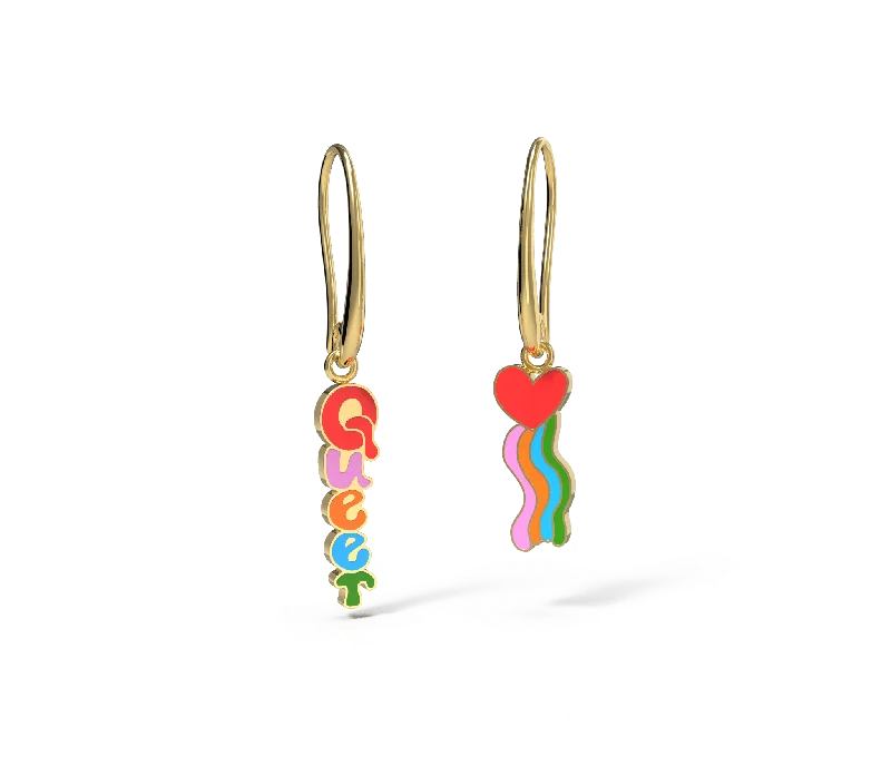 women's earrings with dangly chains -Queer Heart Drop Earrings