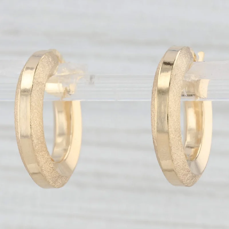 women's earrings with colored stones -New Round Beveled Hoop Earrings Brushed 14k Yellow Gold Snap Top Hoops