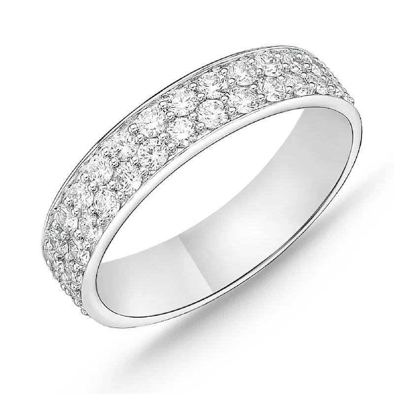 women's engagement rings with round diamond -Memoire 18K White Gold Two-Row Halfway Pave Silk Diamond Band