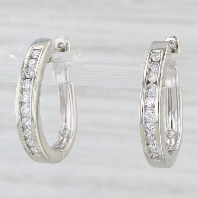 women's earrings with stud design -0.50ctw Diamond Hoop Earrings 14k White Gold Snap Lever Back