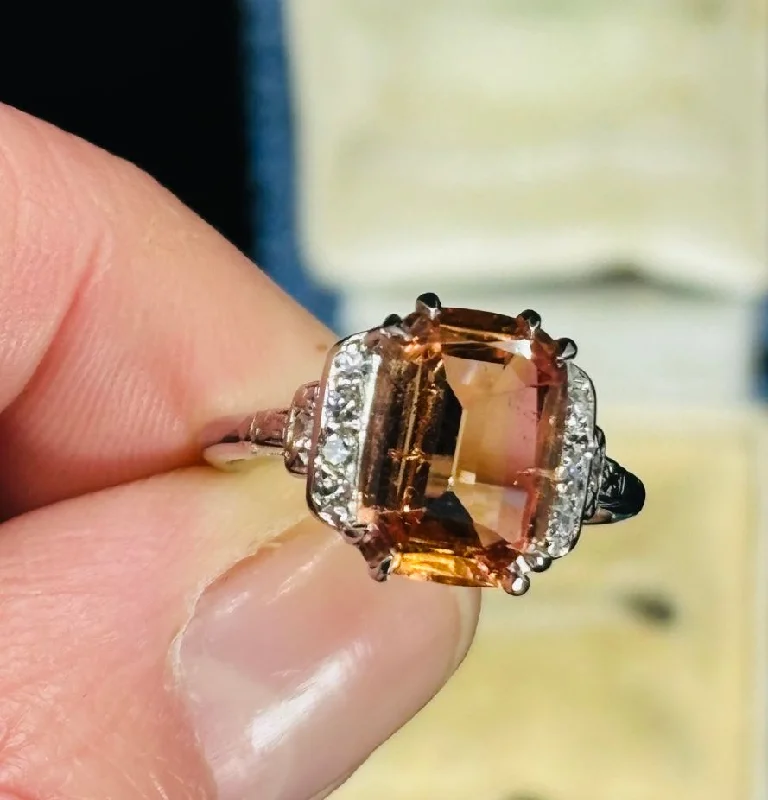 women's rings with antique look -1920s Cushion Cut Imperial Topaz Ring