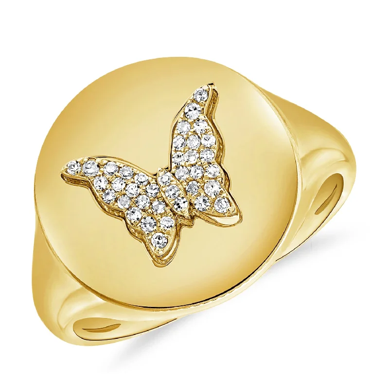 women's engagement rings with mixed metals -Diamond Pave Butterfly Design Pinky Ring set in 14kt Gold