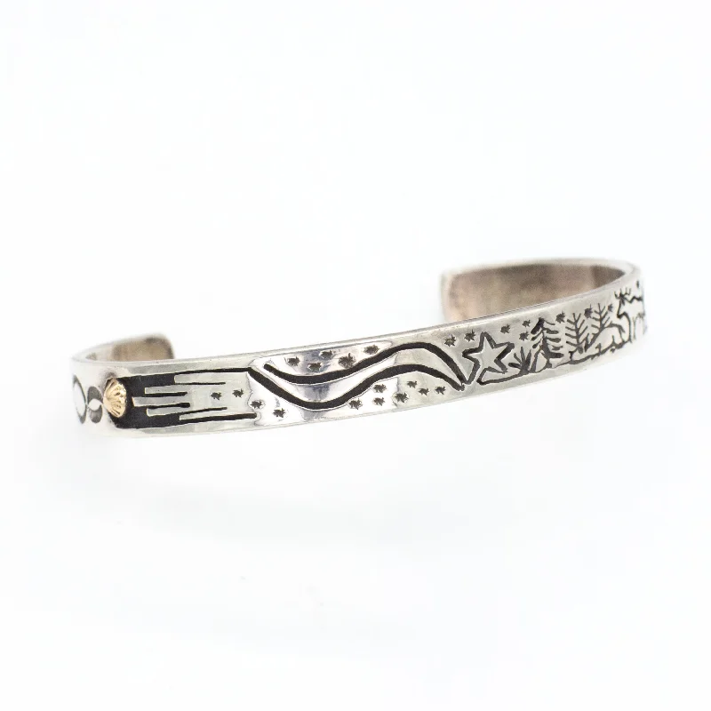 women's bracelets with beaded design -Vidal Aragon Santa Domingo/Kewa Handmade Sterling Silver 14KT Cuff Bracelet