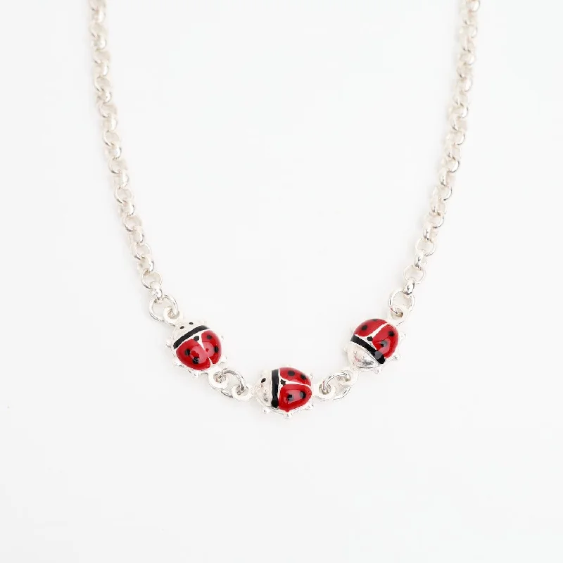 women's necklaces with gold-plated finish -Sterling Silver & Enamel Ladybug Necklace