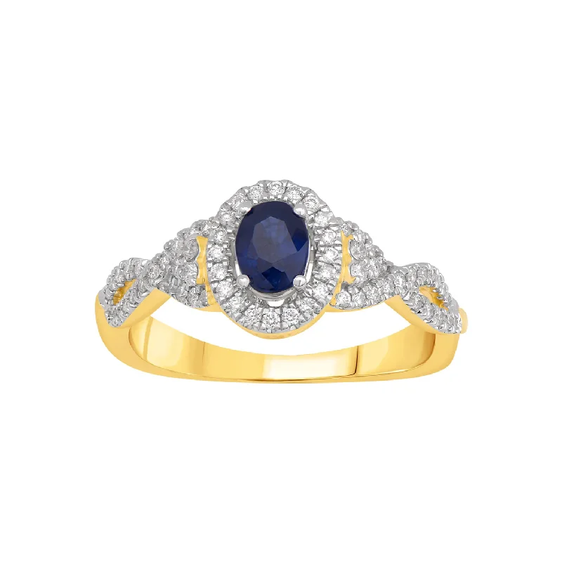 women's engagement rings with rounded edges -Halo Diamond With Sapphire Ring (14K)