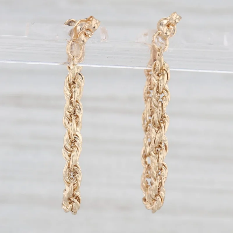 women's earrings with vintage hoop -Rope Chain Hoop Earrings 14k Yellow Gold Drops