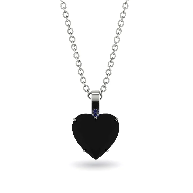 women's necklaces with polished finish -Heart Black Diamond Necklace - Noelle No. 69