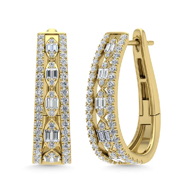 women's earrings with geometric design -Diamond 1 Ct.Tw. Hoop Earrings in 14K Yellow Gold