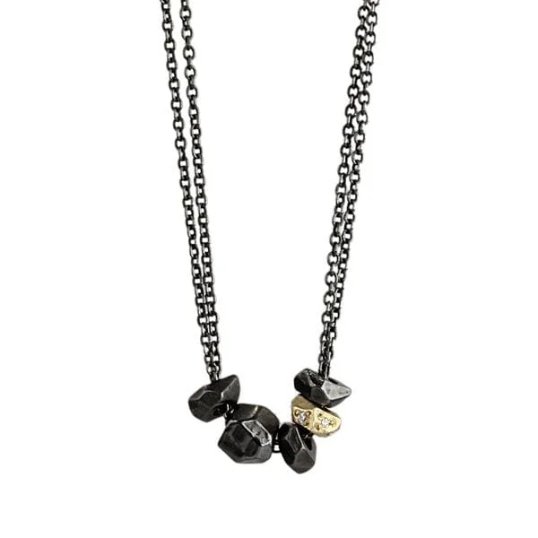 women's necklaces with beaded accents -Two Tone Double Chain Glacier with Pave Necklace