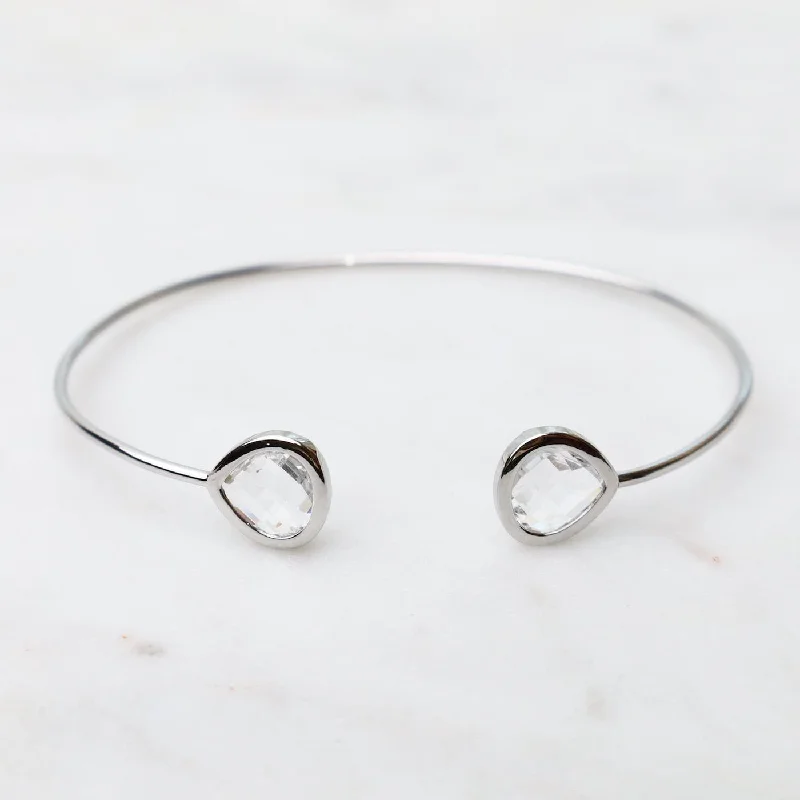 women's bracelets with modern look -Silver Double Clear Crystal Bracelet