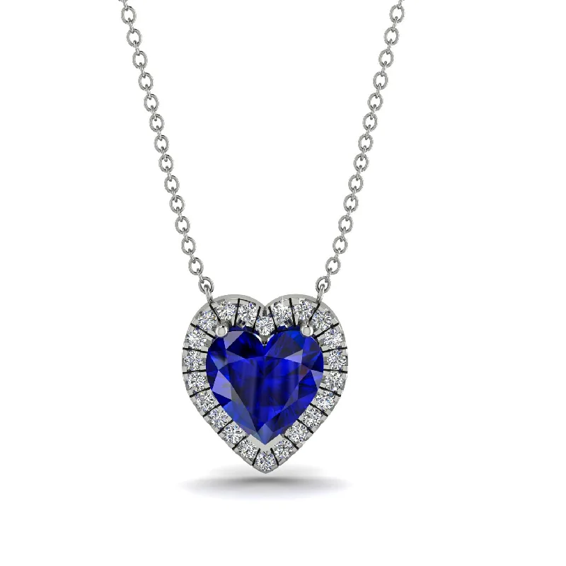 women's necklaces with intricate design -4.7Ct Sapphire Halo Heart Necklace - Jaylene No. 15