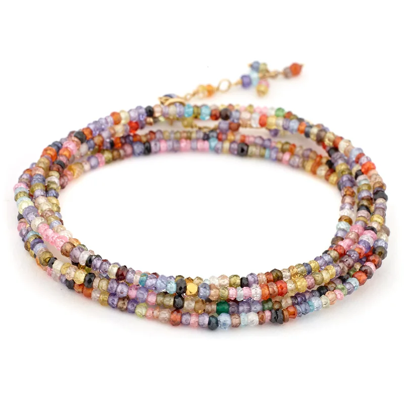 women's necklaces with rose gold chain -Anne Sportun Wrap Bead Bracelet/Necklace with Multi-Colored Cubic Zirconia B098G-CZ