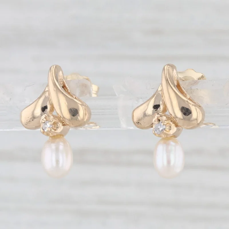 women's earrings with dangle design -Cultured Pearl Stud Earrings 10k Yellow Gold