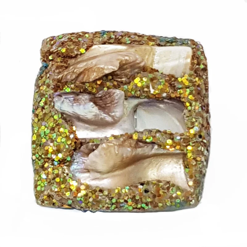 women's rings with double halo -SQUARE BAROQUE MOTHER OF PEARL RING