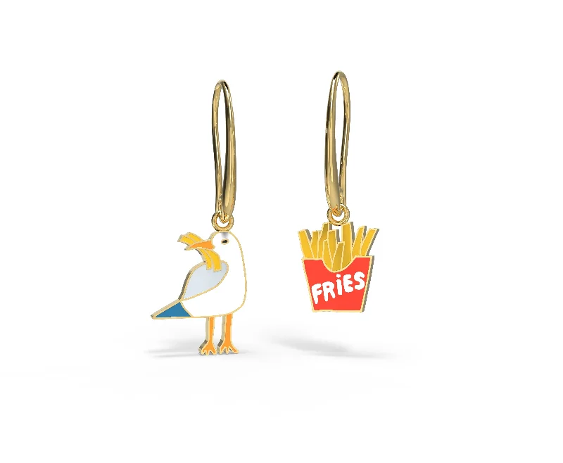 women's earrings with heart-shaped design -Seagull & Fries Drop Earrings