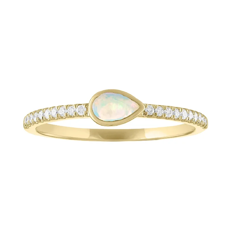 women's engagement rings with polished finish -My Story "The Lizzo" Pear Shaped Bezel Set Opal Ring with Diamonds