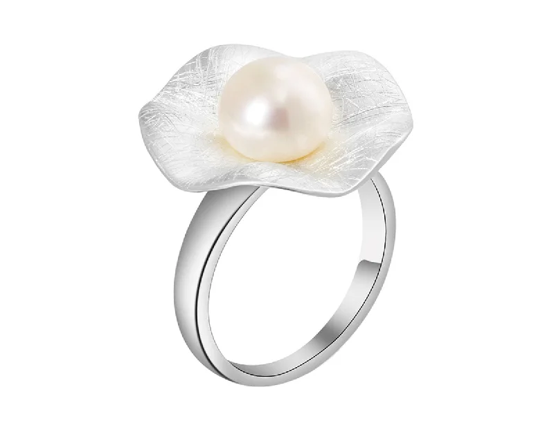 women's rings with modern look -Pearl Lotus Leaf Ring