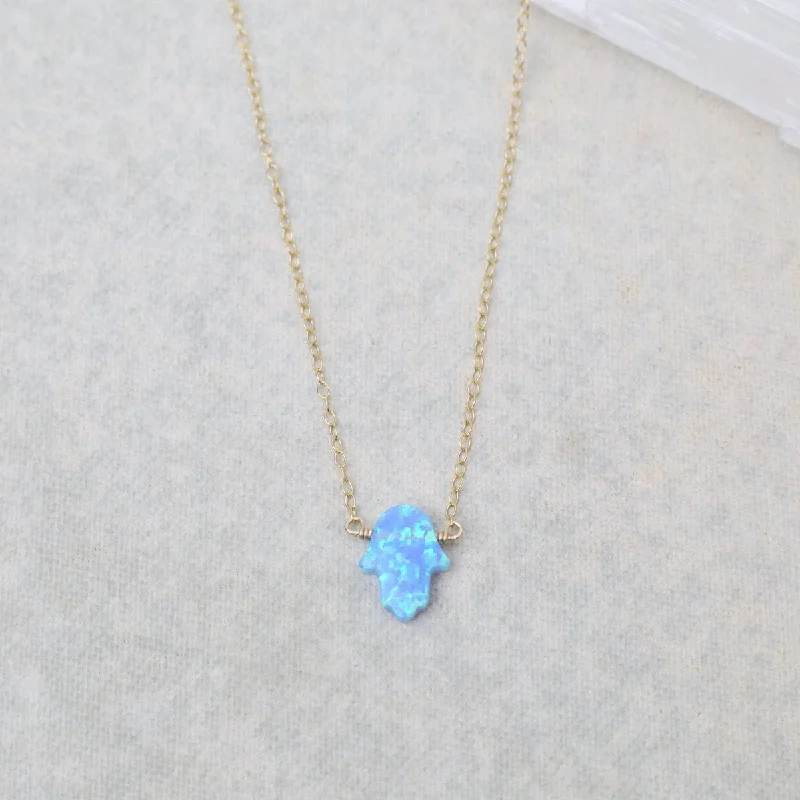 women's necklaces with romantic design -Blue Opal Hamsa Necklace