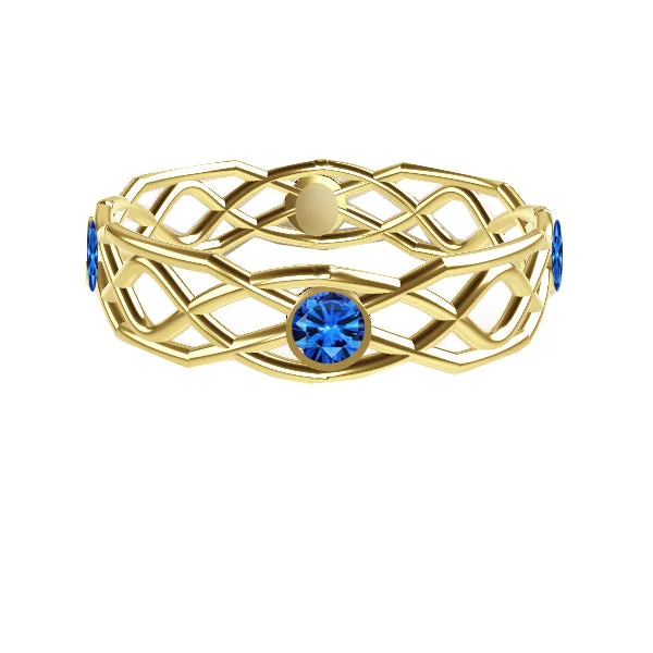 women's rings with sparkly design -Flow Piped Open Sapphire Ring in 9ct Yellow Gold