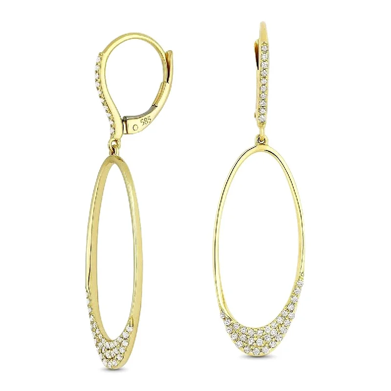 women's earrings with heart-shaped gemstone -YELLOW GOLD DANGLE HOOP EARRINGS, .25 CT TW