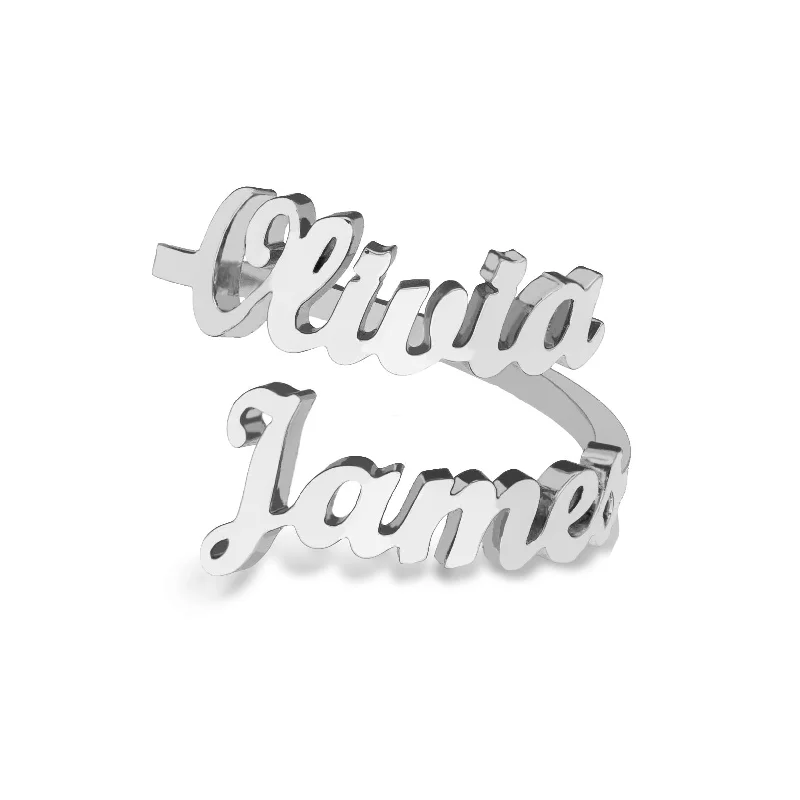 women's rings with sparkly band -Two names ring silver