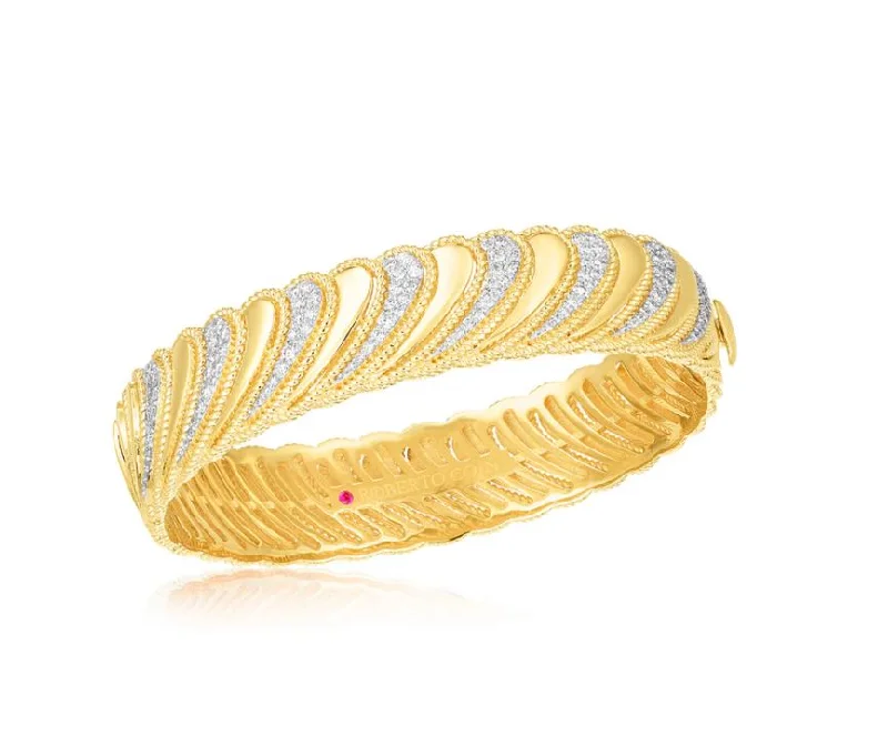 women's bracelets with round beads -Byzantine Barocc Diamond Bangle Bracelet in 18K Yellow and White Gold