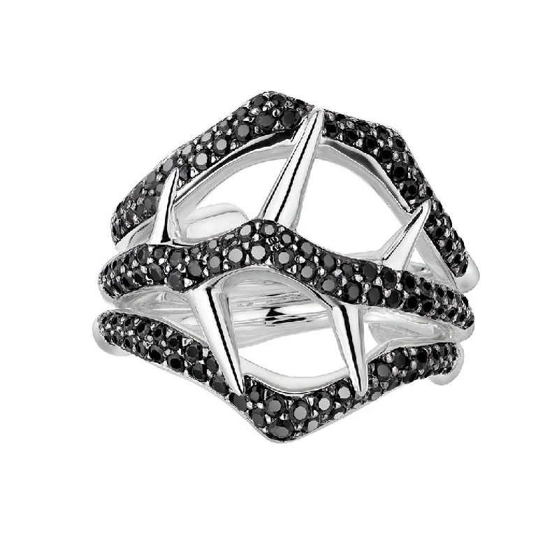 women's rings with emerald cut -Blackthorn Triple Ring - Silver & Black Spinel