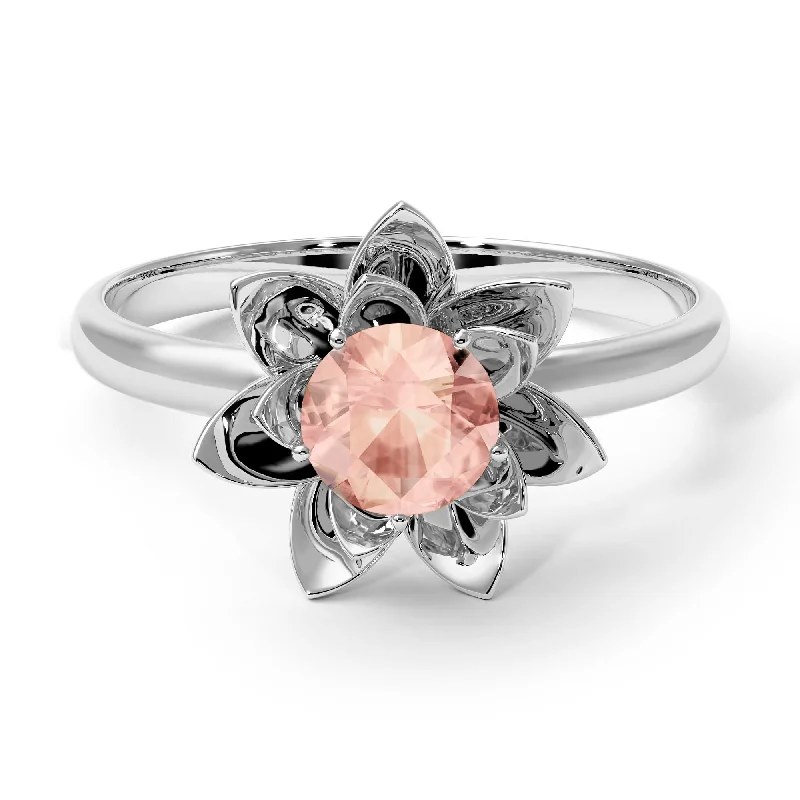 women's engagement rings with rounded edges -Lotus Flower Solitaire Morganite Ring - Lotus no. 903