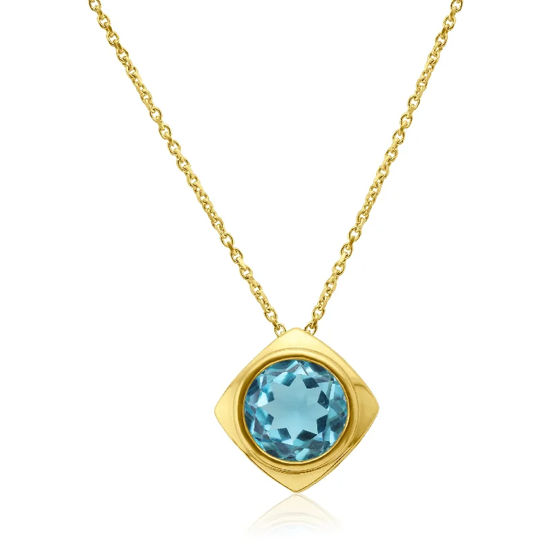 women's necklaces with long chain -14k Yellow Gold Blue Topaz Necklace