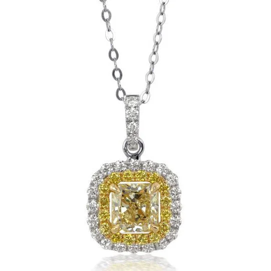 women's necklaces with rose gold accents -Fancy Light Yellow Square 1.04 carat Diamond Pendant Necklace 18K Gold