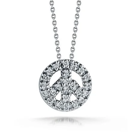 women's necklaces with beaded accents -Roberto Coin Tiny Treasures Diamond Baby Peace Sign Necklace White Gold