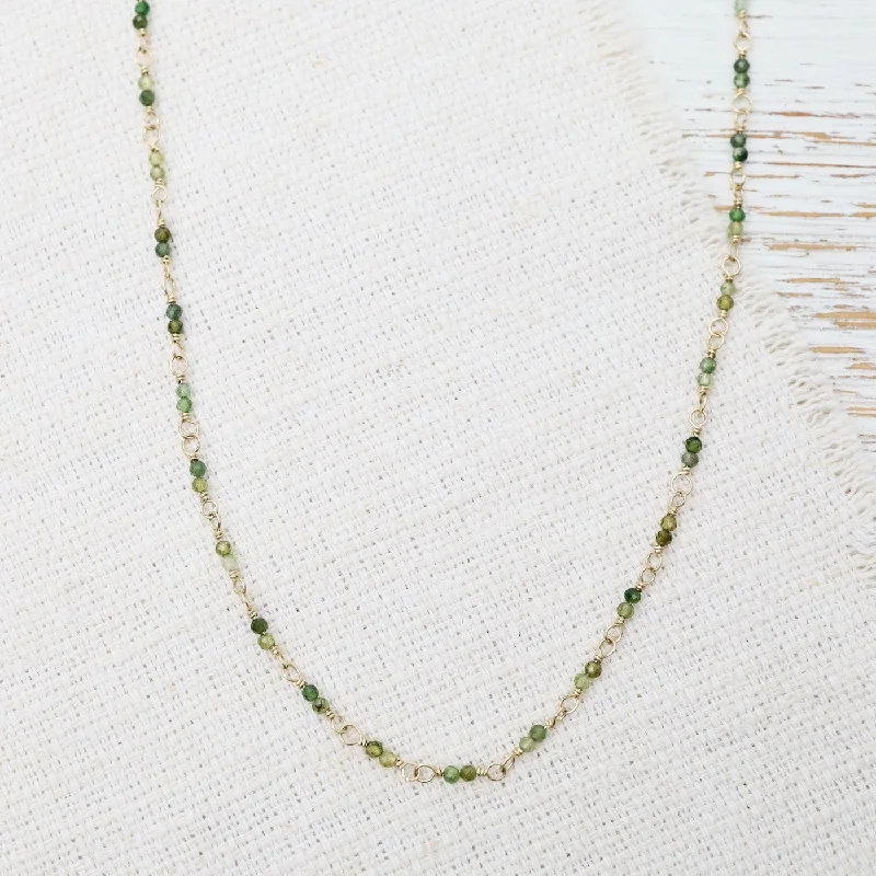 women's necklaces with beaded accents -14k Hand-Tied Natural Green Tourmaline Gemstone Necklace