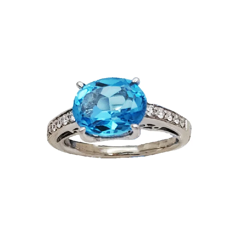 women's engagement rings with diamond-encrusted band -Diamond With Blue Topaz Ring (14K)