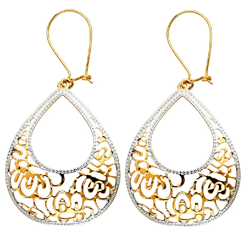 women's earrings with round stones -14K 2T Design Cut Out Teardrop Earrings