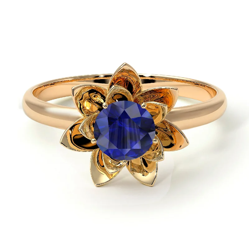 women's engagement rings with hidden diamond -Lotus Flower Solitaire Sapphire Ring - Lotus no. 13